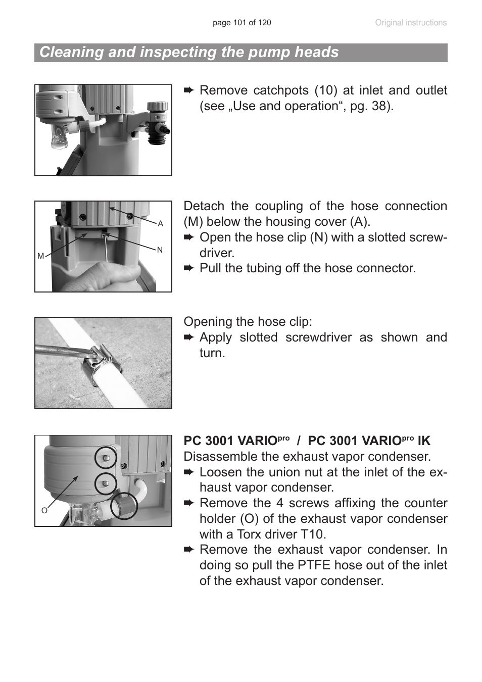 Cleaning and inspecting the pump heads | VACUUBRAND PC 3001 VARIOpro emission condenser Peltronic User Manual | Page 101 / 120