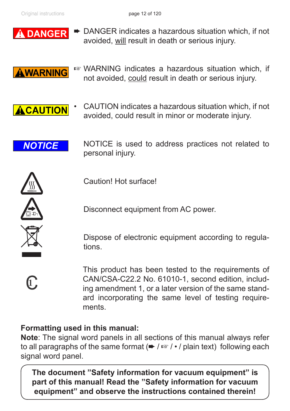 Notice | VACUUBRAND PC 3001 VARIOpro emission condenser Peltronic User Manual | Page 12 / 120