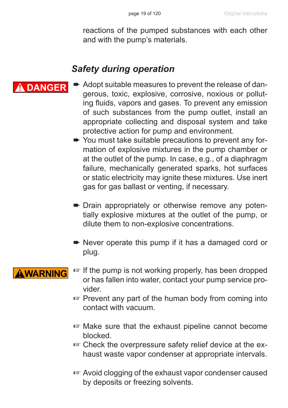 Safety during operation | VACUUBRAND PC 3001 VARIOpro emission condenser Peltronic User Manual | Page 19 / 120