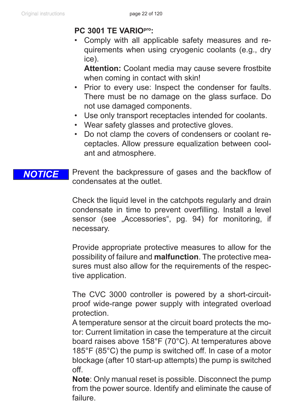 Notice | VACUUBRAND PC 3001 VARIOpro emission condenser Peltronic User Manual | Page 22 / 120
