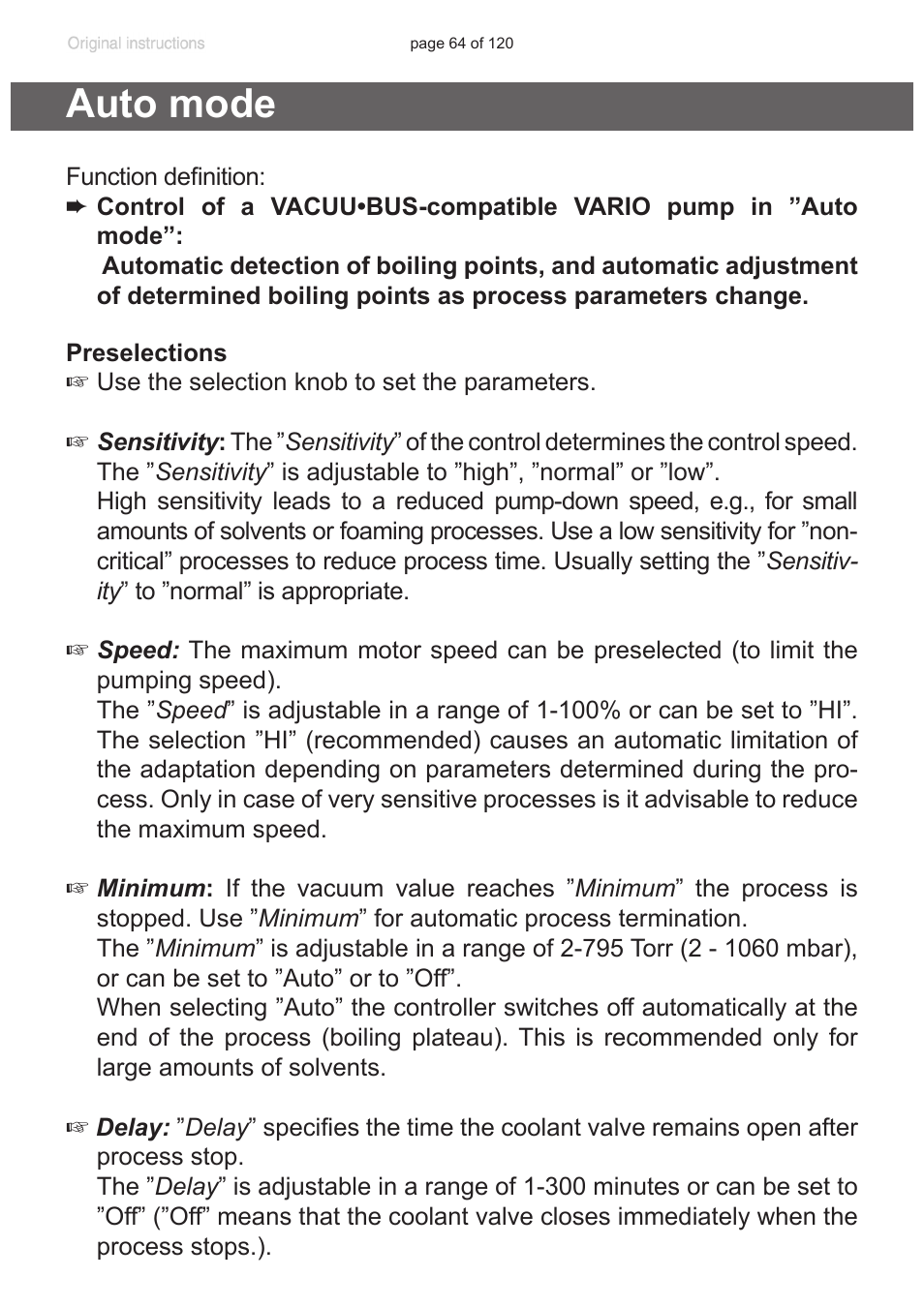 Auto mode | VACUUBRAND PC 3001 VARIOpro emission condenser Peltronic User Manual | Page 64 / 120
