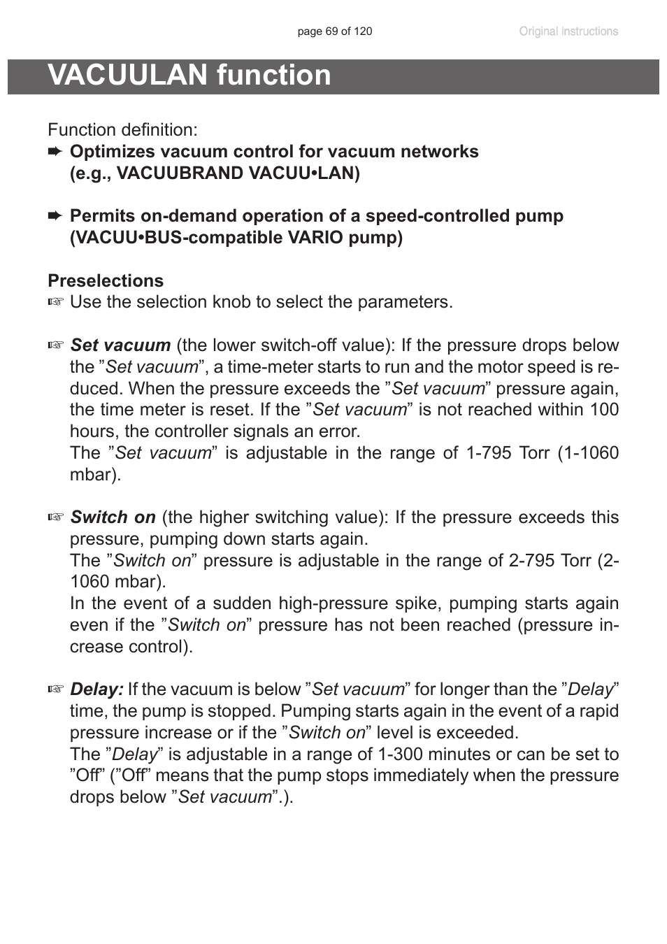 Vacuulan function | VACUUBRAND PC 3001 VARIOpro emission condenser Peltronic User Manual | Page 69 / 120