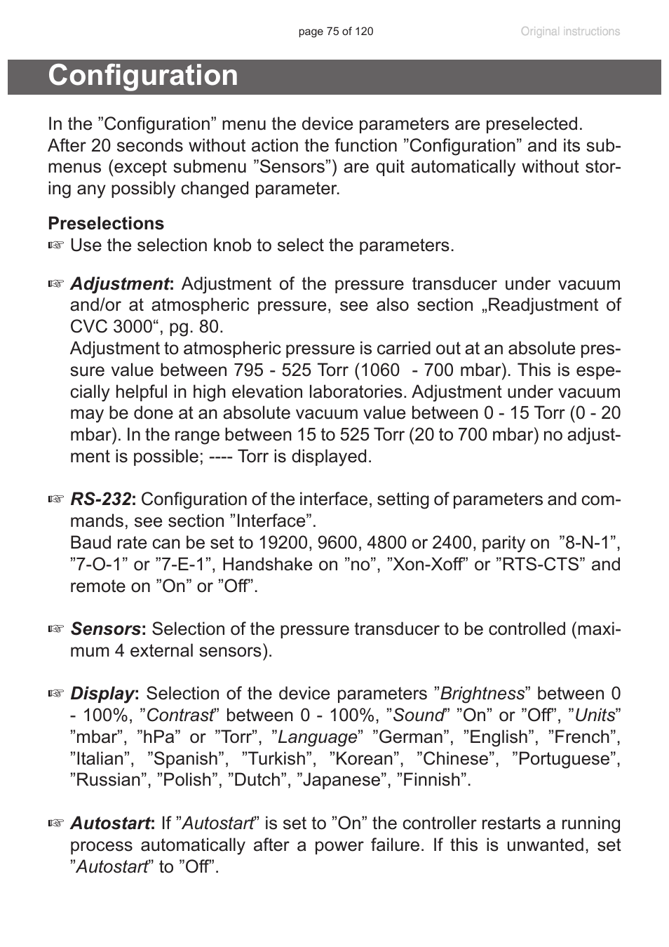 Configuration | VACUUBRAND PC 3001 VARIOpro emission condenser Peltronic User Manual | Page 75 / 120