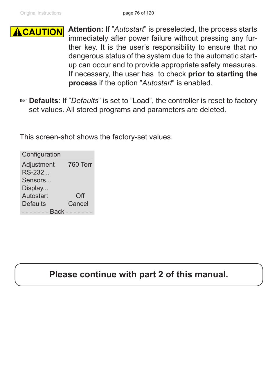 Please continue with part 2 of this manual | VACUUBRAND PC 3001 VARIOpro emission condenser Peltronic User Manual | Page 76 / 120