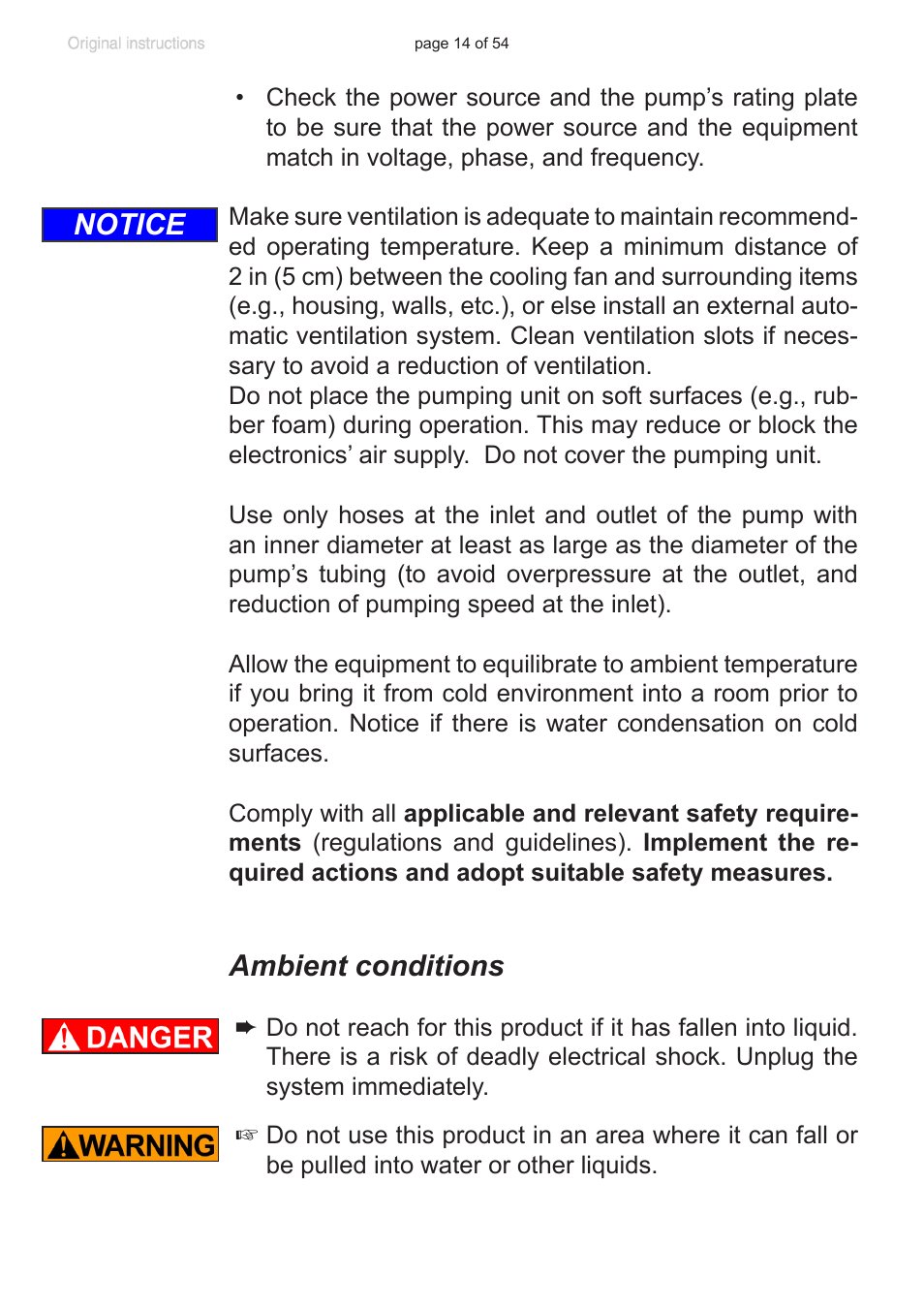 Ambient conditions, Notice | VACUUBRAND PC 3001 basic pro User Manual | Page 14 / 54