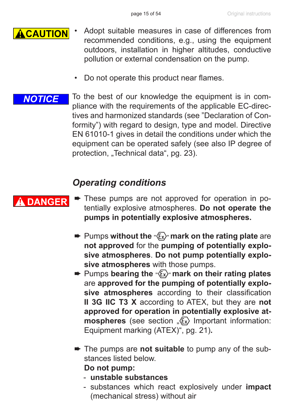 Operating conditions, Notice | VACUUBRAND PC 3001 basic pro User Manual | Page 15 / 54