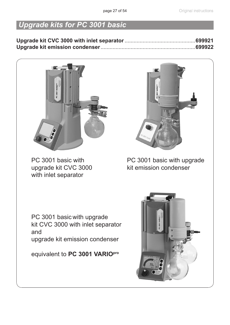 Upgrade kits for pc 3001 basic | VACUUBRAND PC 3001 basic pro User Manual | Page 27 / 54