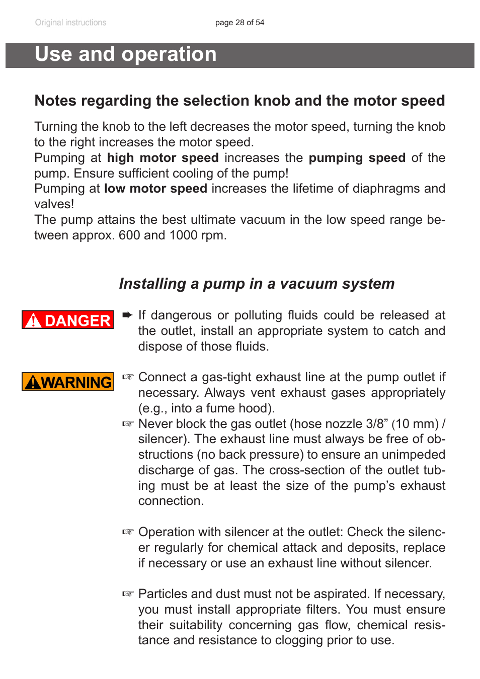 Use and operation, Installing a pump in a vacuum system | VACUUBRAND PC 3001 basic pro User Manual | Page 28 / 54
