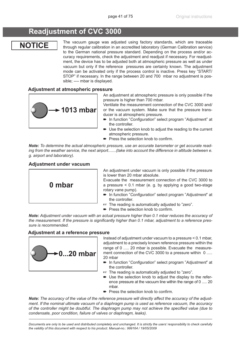Readjustment of cvc 3000, Notice | VACUUBRAND PC 3012 VARIO User Manual | Page 41 / 75