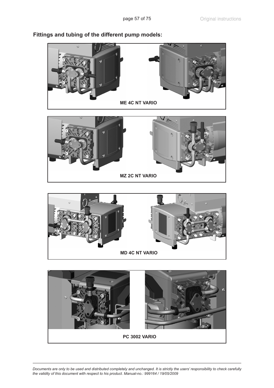 Fittings and tubing of the different pump models | VACUUBRAND PC 3012 VARIO User Manual | Page 57 / 75