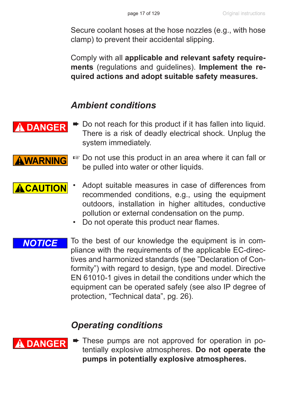 Ambient conditions, Operating conditions, Notice | VACUUBRAND PC 3012 VARIO plastic housing User Manual | Page 17 / 129