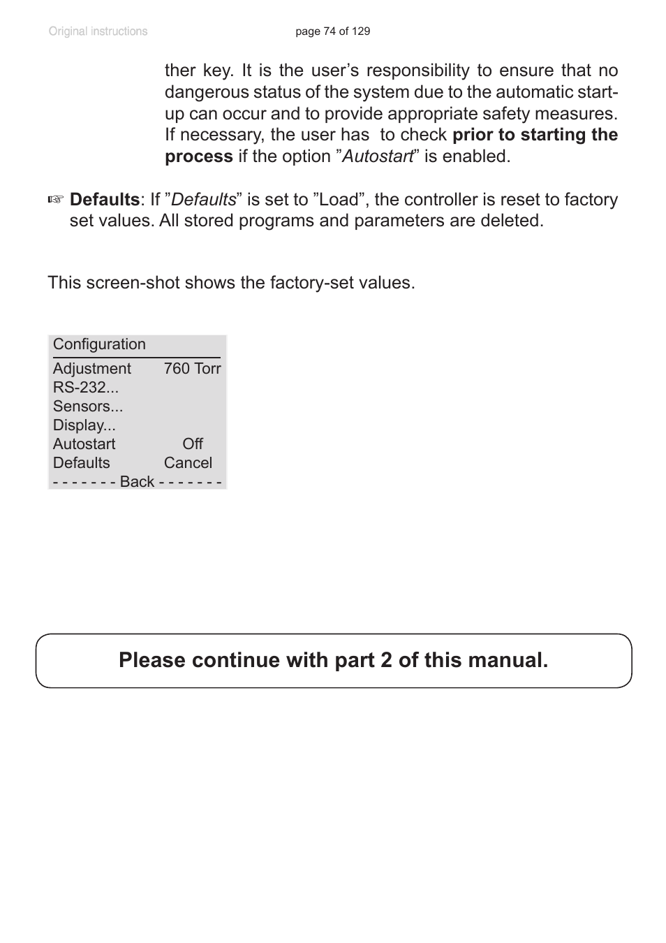 Please continue with part 2 of this manual | VACUUBRAND PC 3012 VARIO plastic housing User Manual | Page 74 / 129