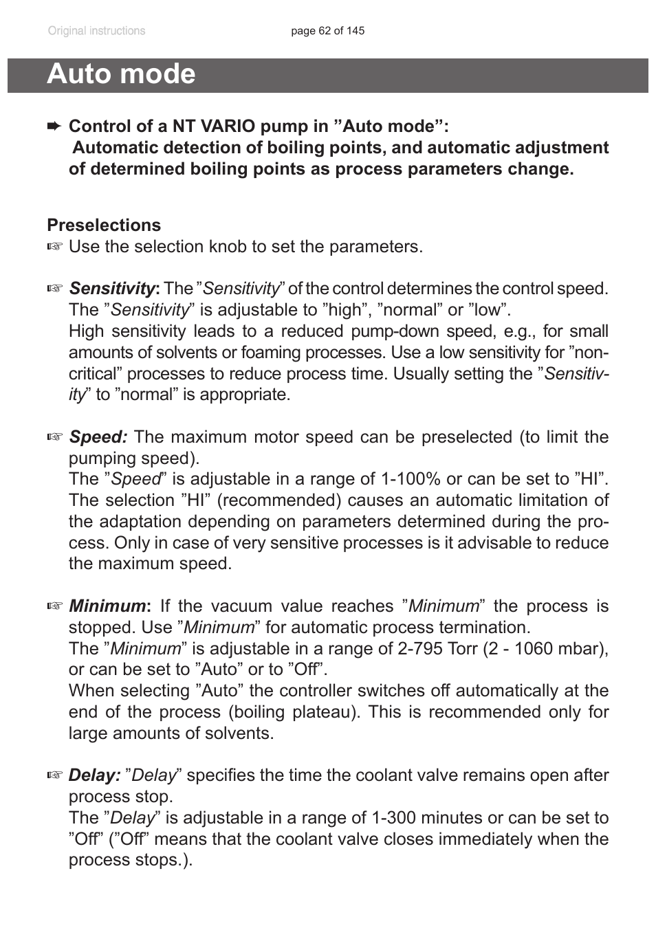 Auto mode | VACUUBRAND MV 10C NT VARIO User Manual | Page 62 / 145