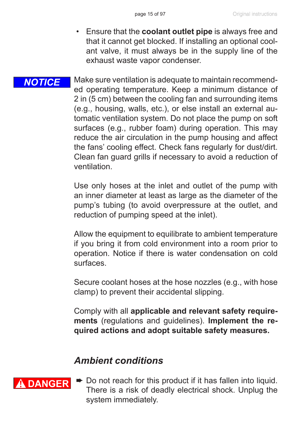 Ambient conditions, Notice | VACUUBRAND MV 10C NT VARIO o.C. User Manual | Page 15 / 97