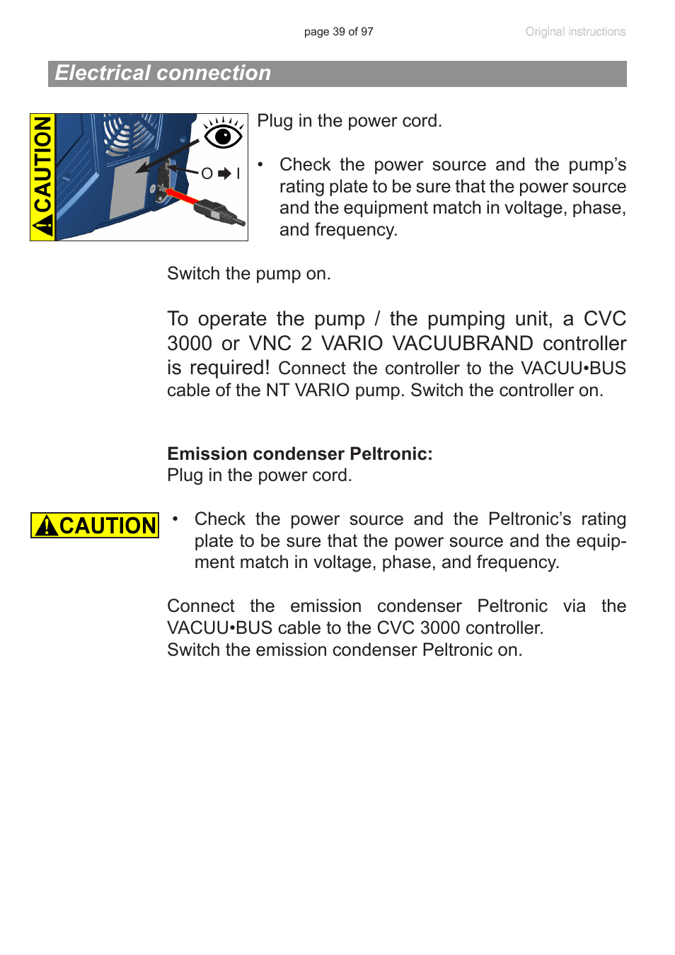 Electrical connection | VACUUBRAND MV 10C NT VARIO o.C. User Manual | Page 39 / 97
