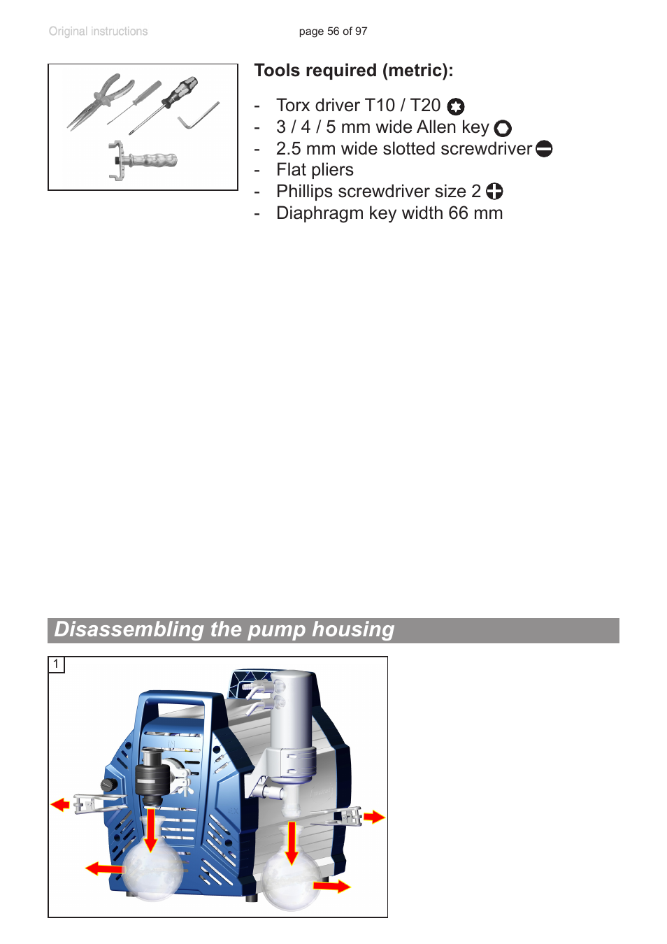 Disassembling the pump housing | VACUUBRAND MV 10C NT VARIO o.C. User Manual | Page 56 / 97