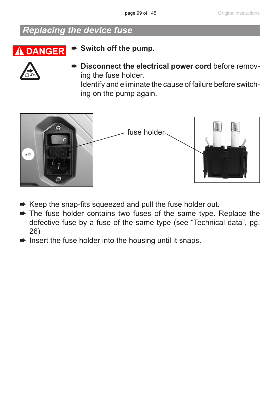 Replacing the device fuse | VACUUBRAND PC 3012 NT VARIO Duo User Manual | Page 105 / 151