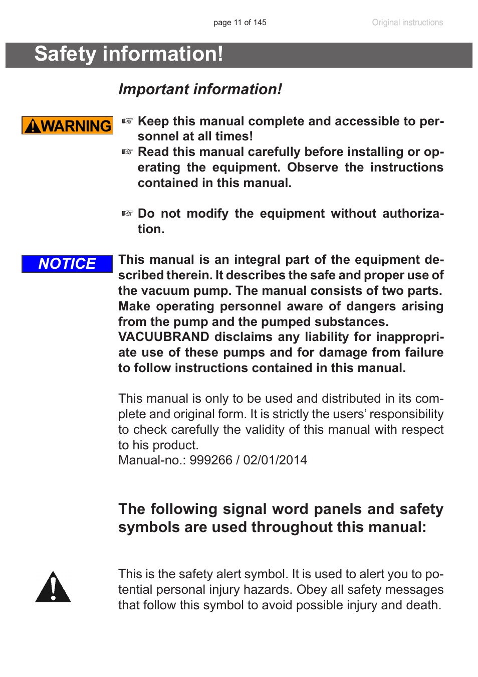 Safety information, Important information, Notice | VACUUBRAND PC 3012 NT VARIO Duo User Manual | Page 17 / 151