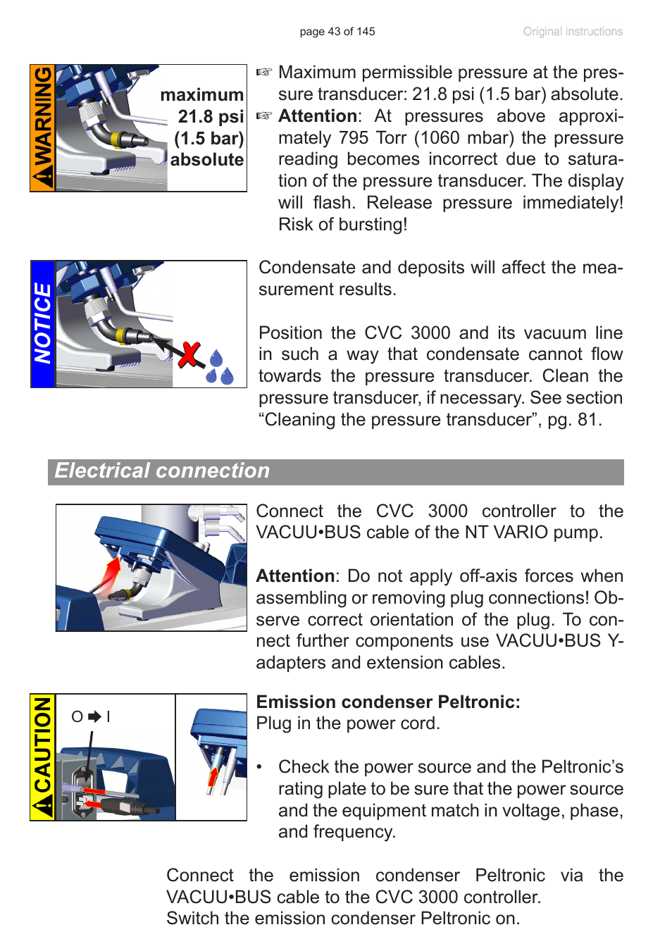 Electrical connection, Notice | VACUUBRAND PC 3012 NT VARIO Duo User Manual | Page 49 / 151