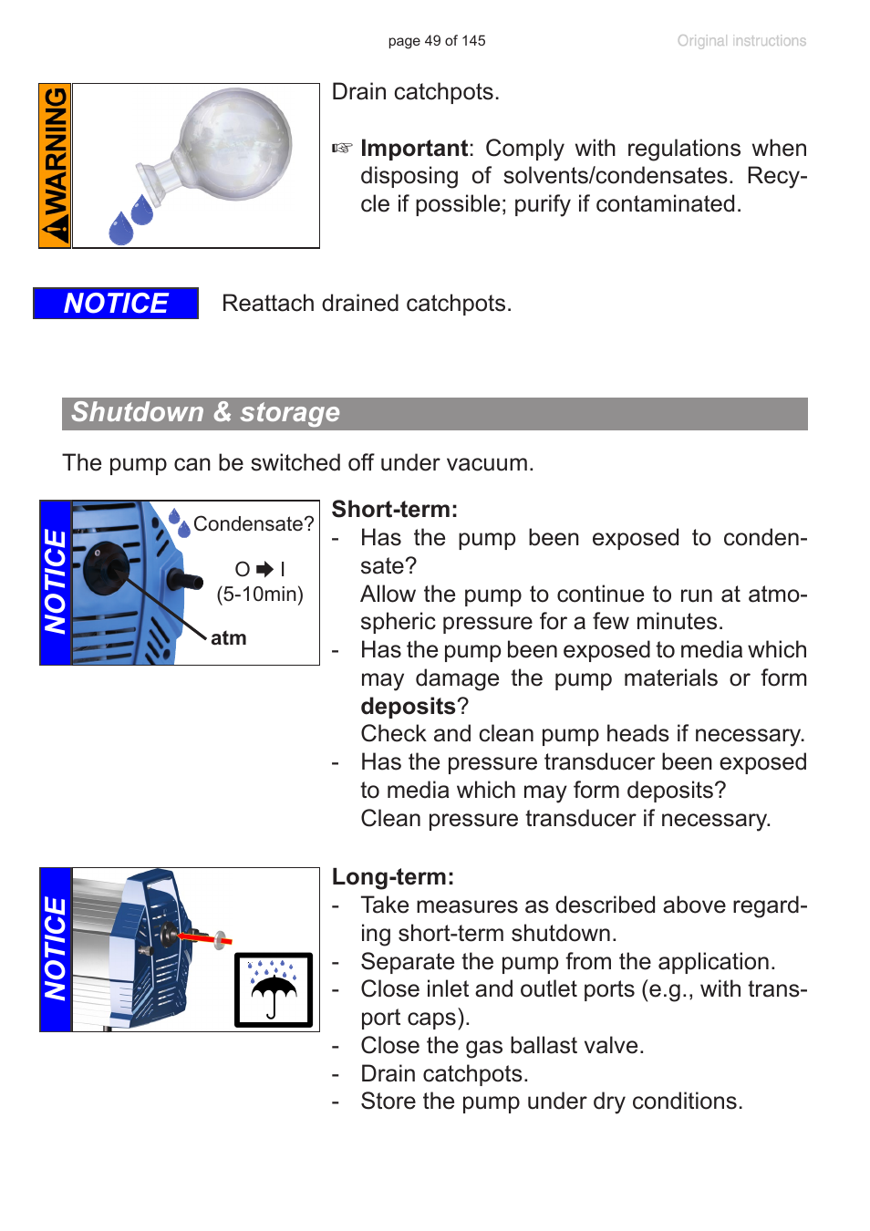 Shutdown & storage, Notice shutdown & storage, Notice | VACUUBRAND PC 3012 NT VARIO Duo User Manual | Page 55 / 151
