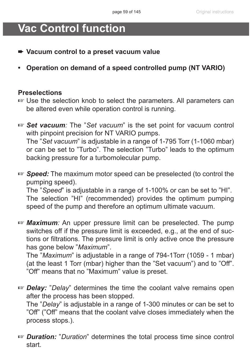 Vac control function | VACUUBRAND PC 3012 NT VARIO Duo User Manual | Page 65 / 151