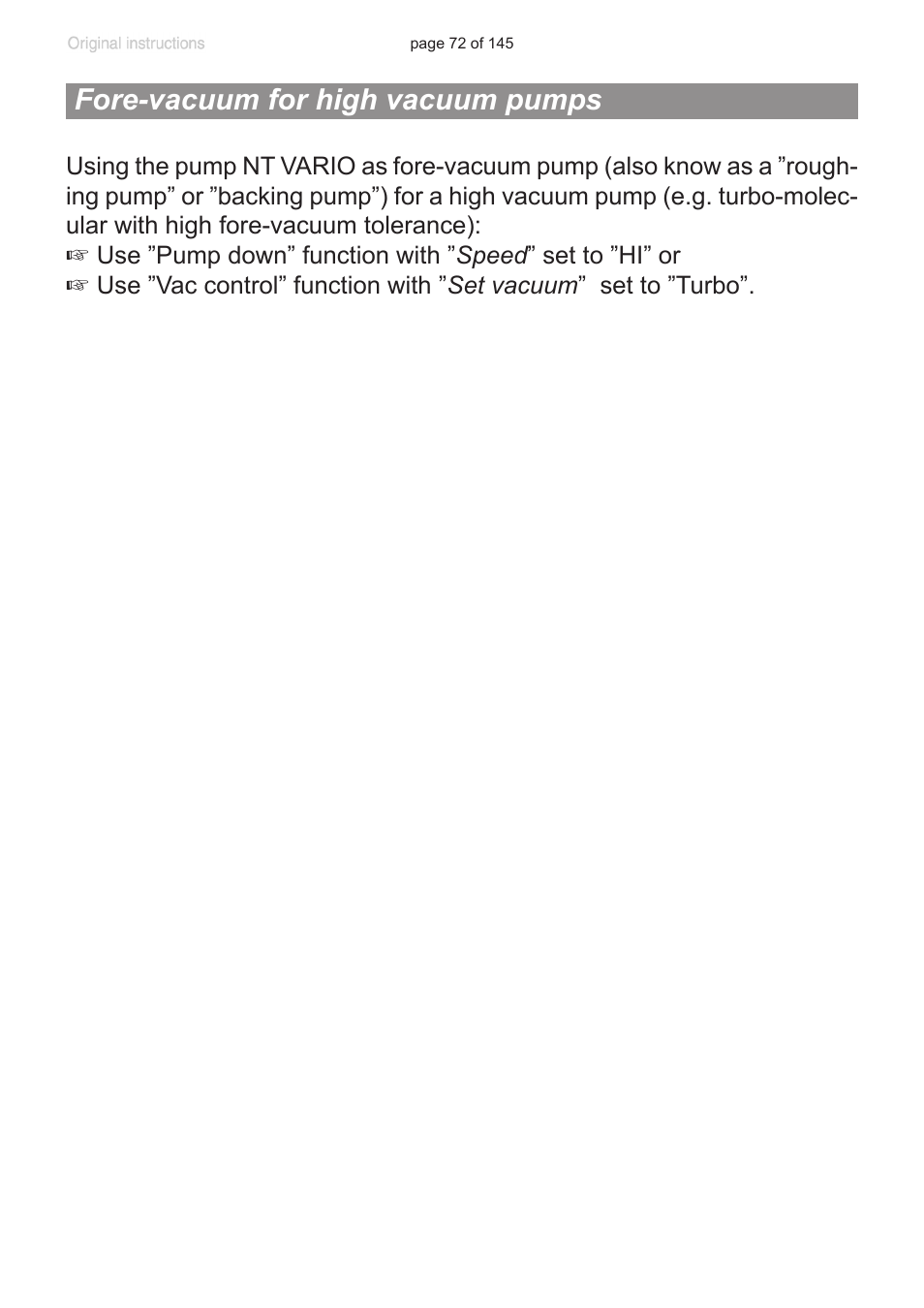 Fore-vacuum for high vacuum pumps | VACUUBRAND PC 3012 NT VARIO Duo User Manual | Page 78 / 151