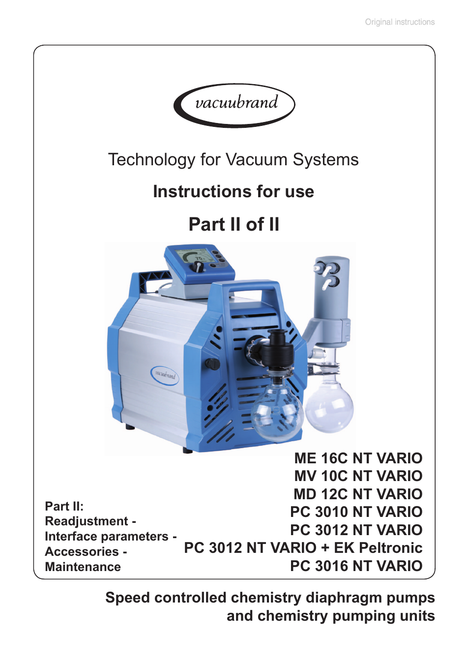 Part ii, Part ii of ii, Instructions for use technology for vacuum systems | VACUUBRAND PC 3012 NT VARIO Duo User Manual | Page 81 / 151