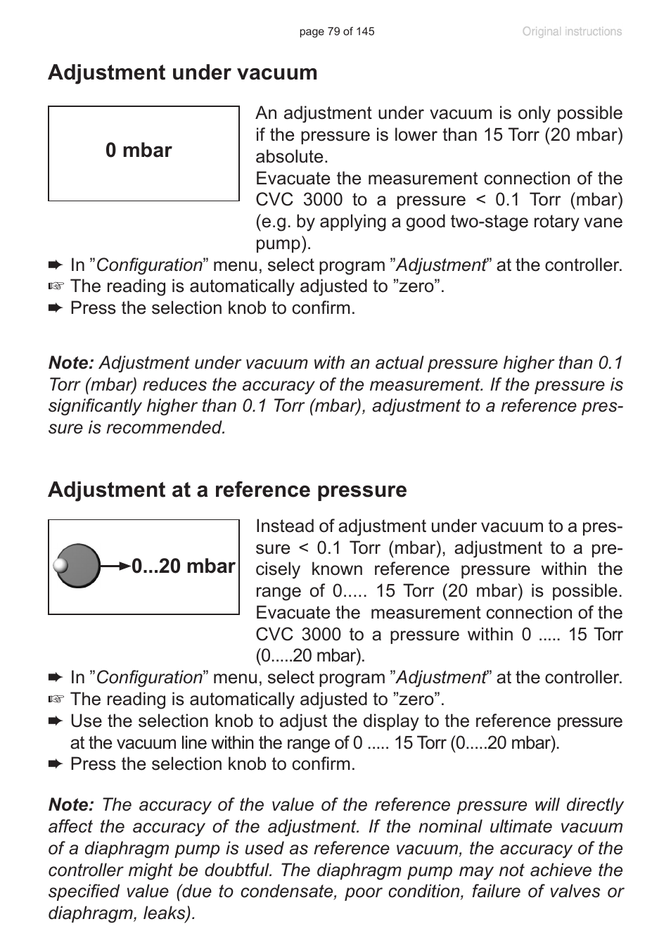 Adjustment under vacuum, Adjustment at a reference pressure | VACUUBRAND PC 3012 NT VARIO Duo User Manual | Page 85 / 151