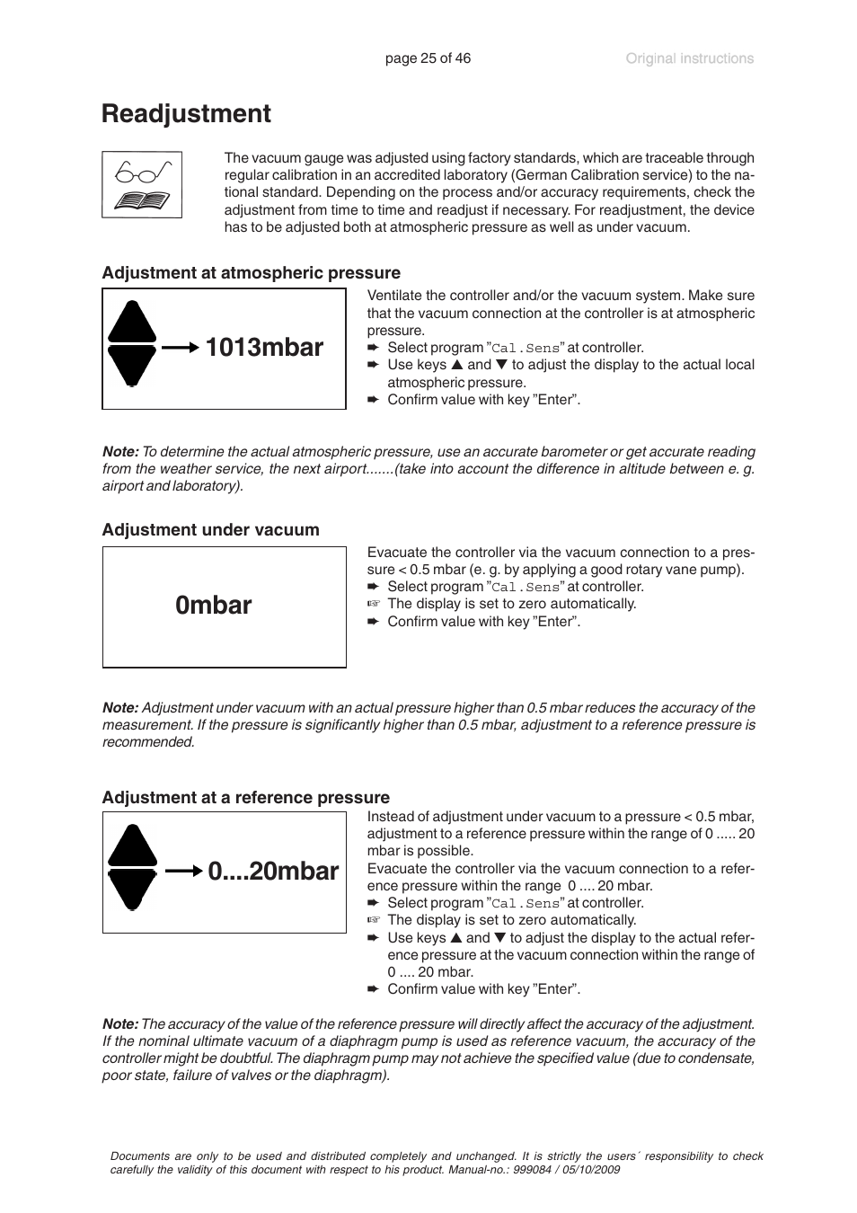 Readjustment | VACUUBRAND PC 600 LAN User Manual | Page 25 / 46
