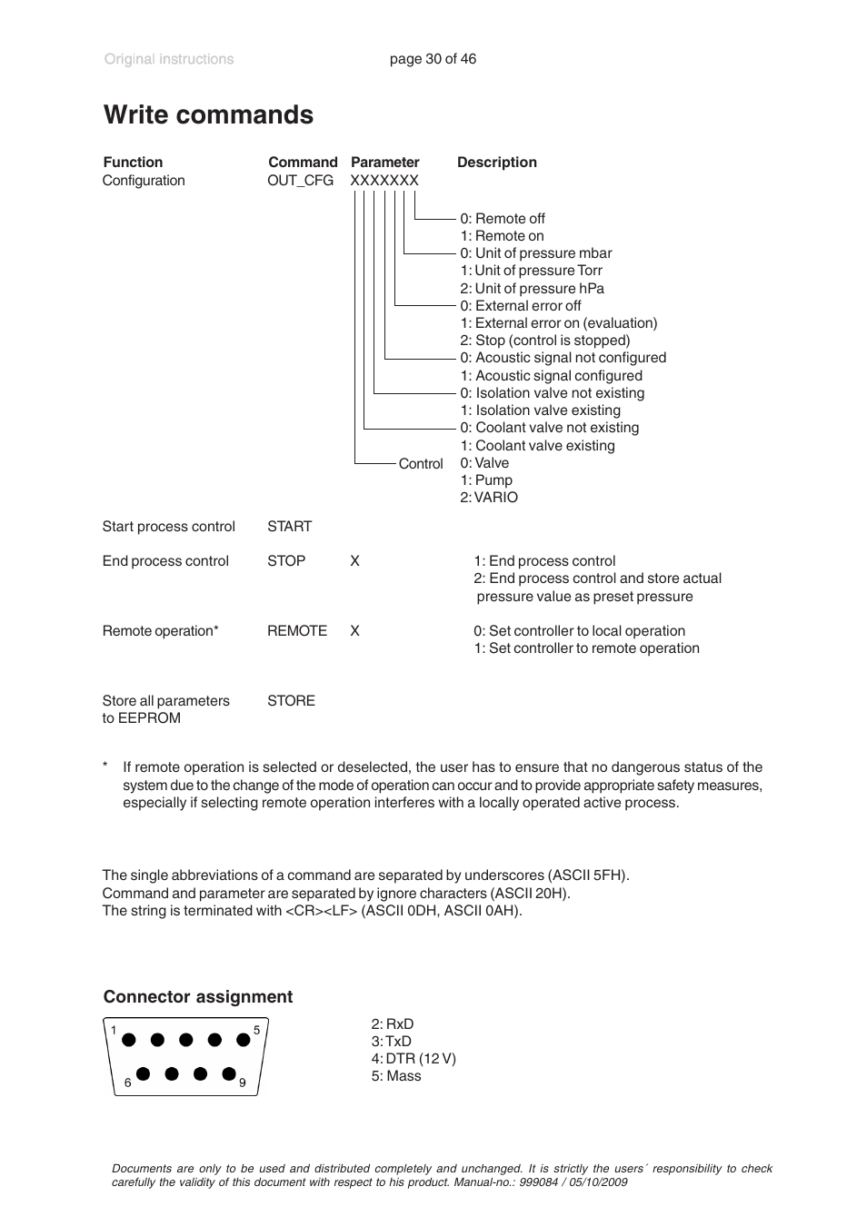 Write commands | VACUUBRAND PC 600 LAN User Manual | Page 30 / 46