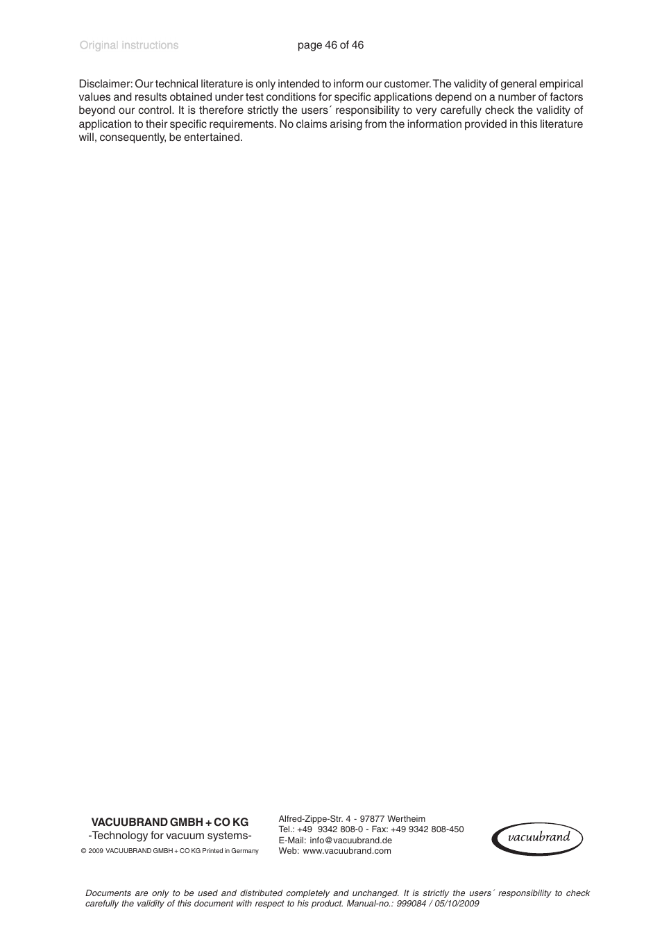 VACUUBRAND PC 600 LAN User Manual | Page 46 / 46