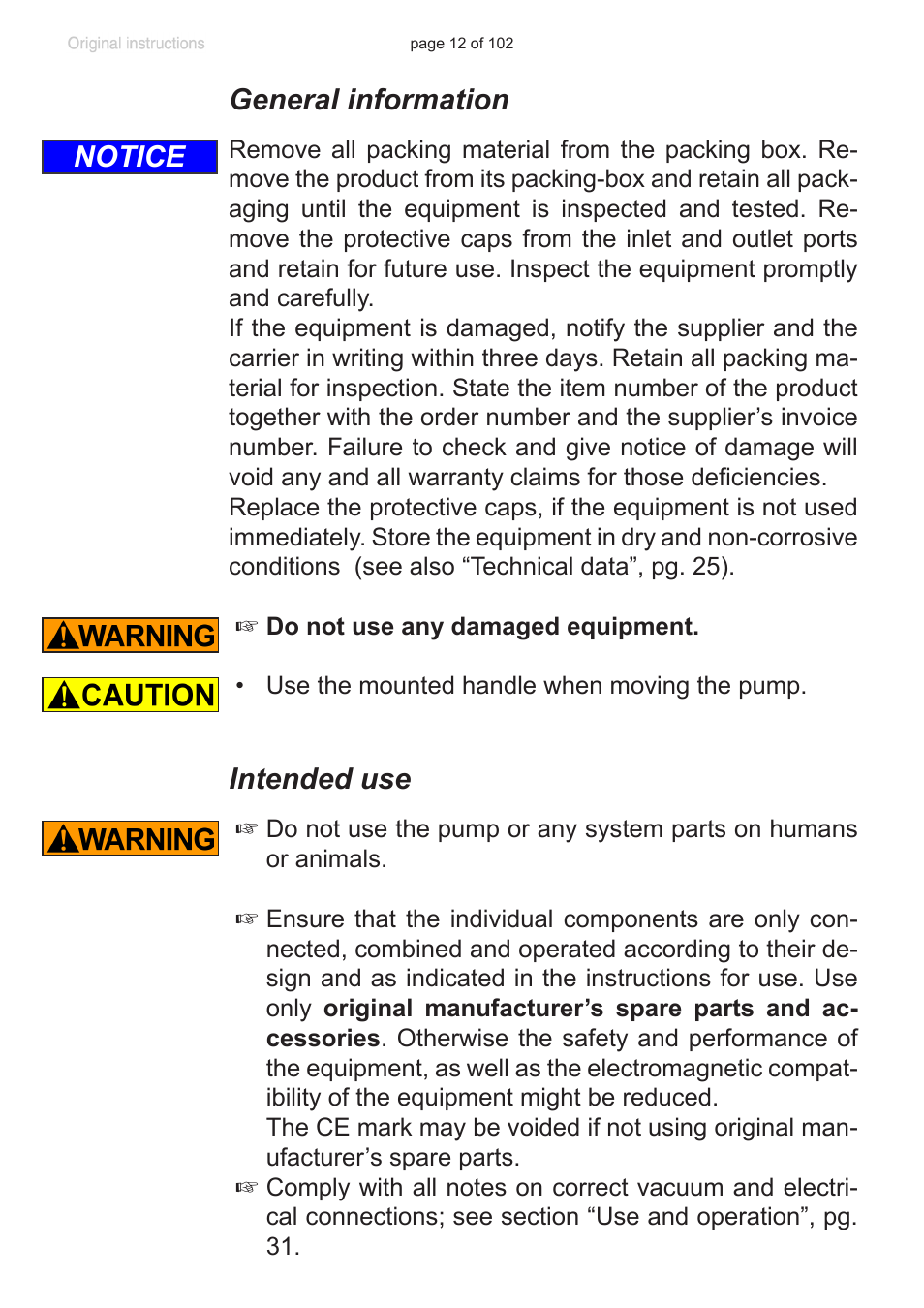 General information, Intended use, Notice | VACUUBRAND PC 600 LAN NT User Manual | Page 12 / 102