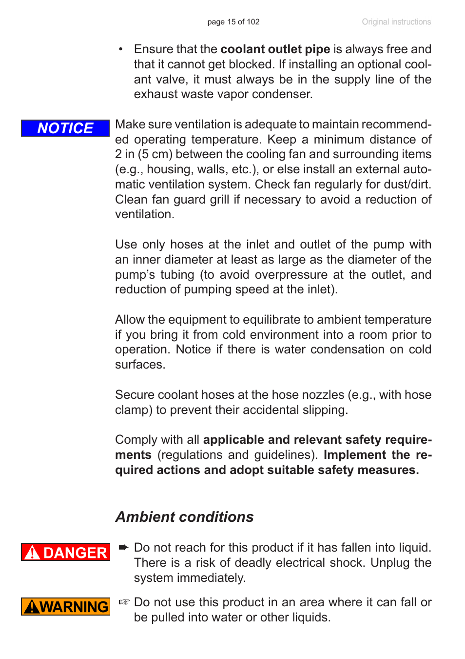 Ambient conditions, Notice | VACUUBRAND PC 600 LAN NT User Manual | Page 15 / 102
