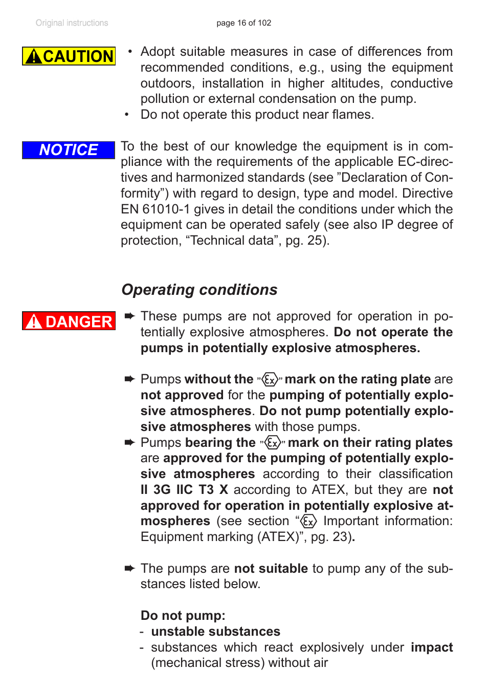 Operating conditions, Notice | VACUUBRAND PC 600 LAN NT User Manual | Page 16 / 102