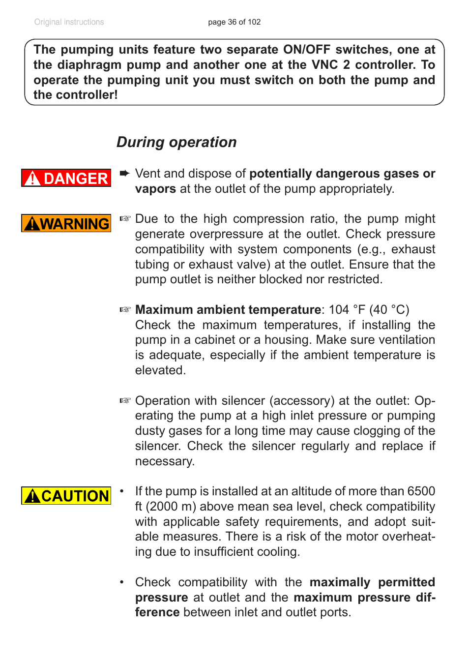 During operation | VACUUBRAND PC 600 LAN NT User Manual | Page 36 / 102