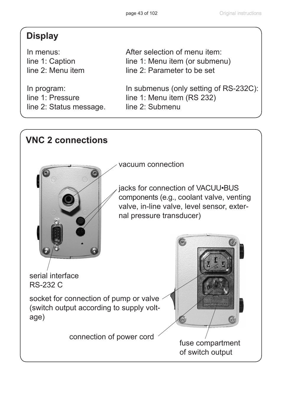 Vnc 2 connections, Display | VACUUBRAND PC 600 LAN NT User Manual | Page 43 / 102