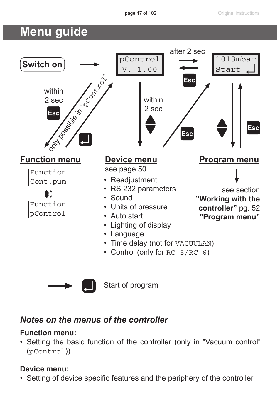 Menu guide | VACUUBRAND PC 600 LAN NT User Manual | Page 47 / 102