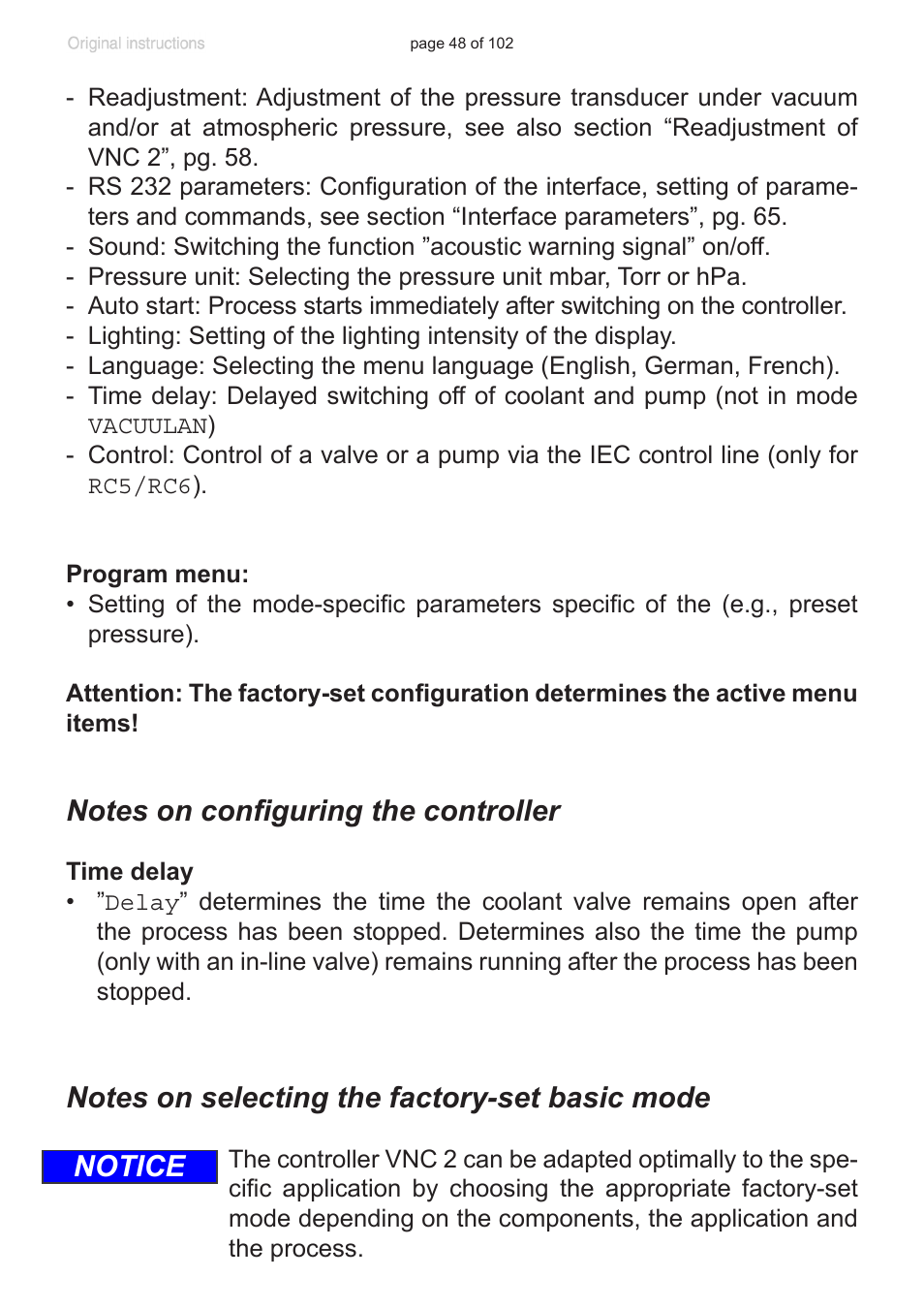 Notice | VACUUBRAND PC 600 LAN NT User Manual | Page 48 / 102