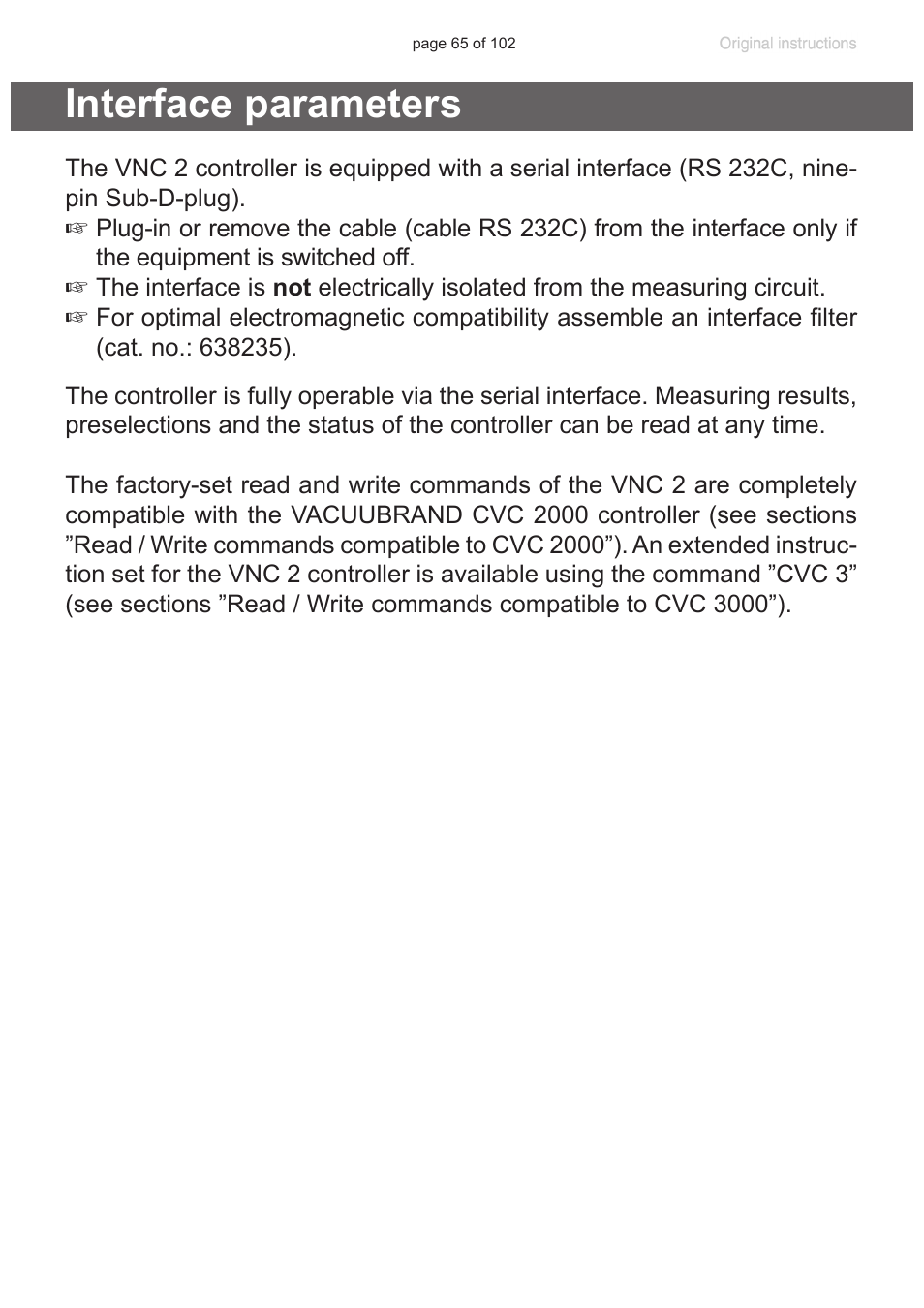 Interface parameters, Interface parameters”, pg. 65 | VACUUBRAND PC 600 LAN NT User Manual | Page 65 / 102