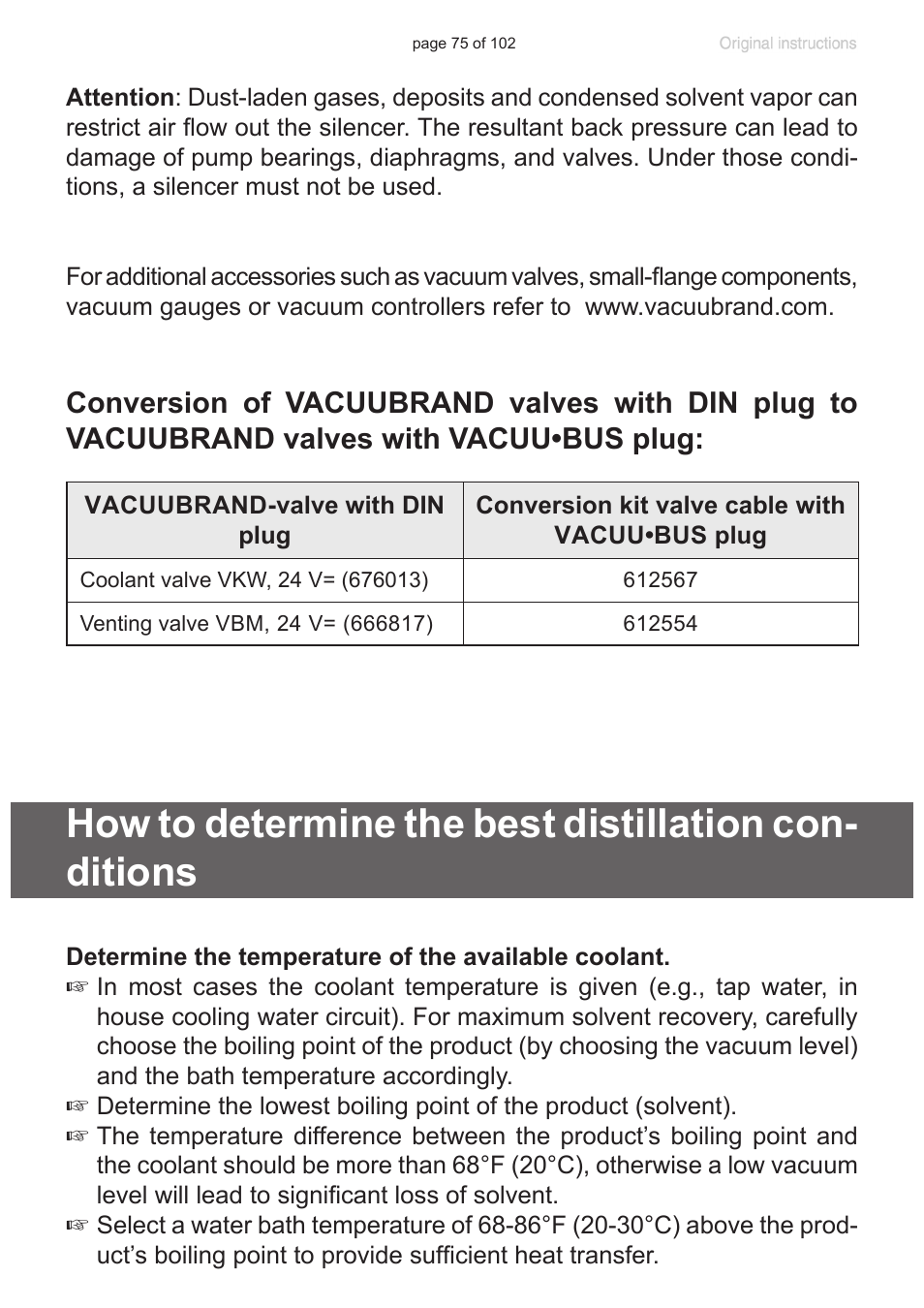 How to determine the best distillation conditions | VACUUBRAND PC 600 LAN NT User Manual | Page 75 / 102