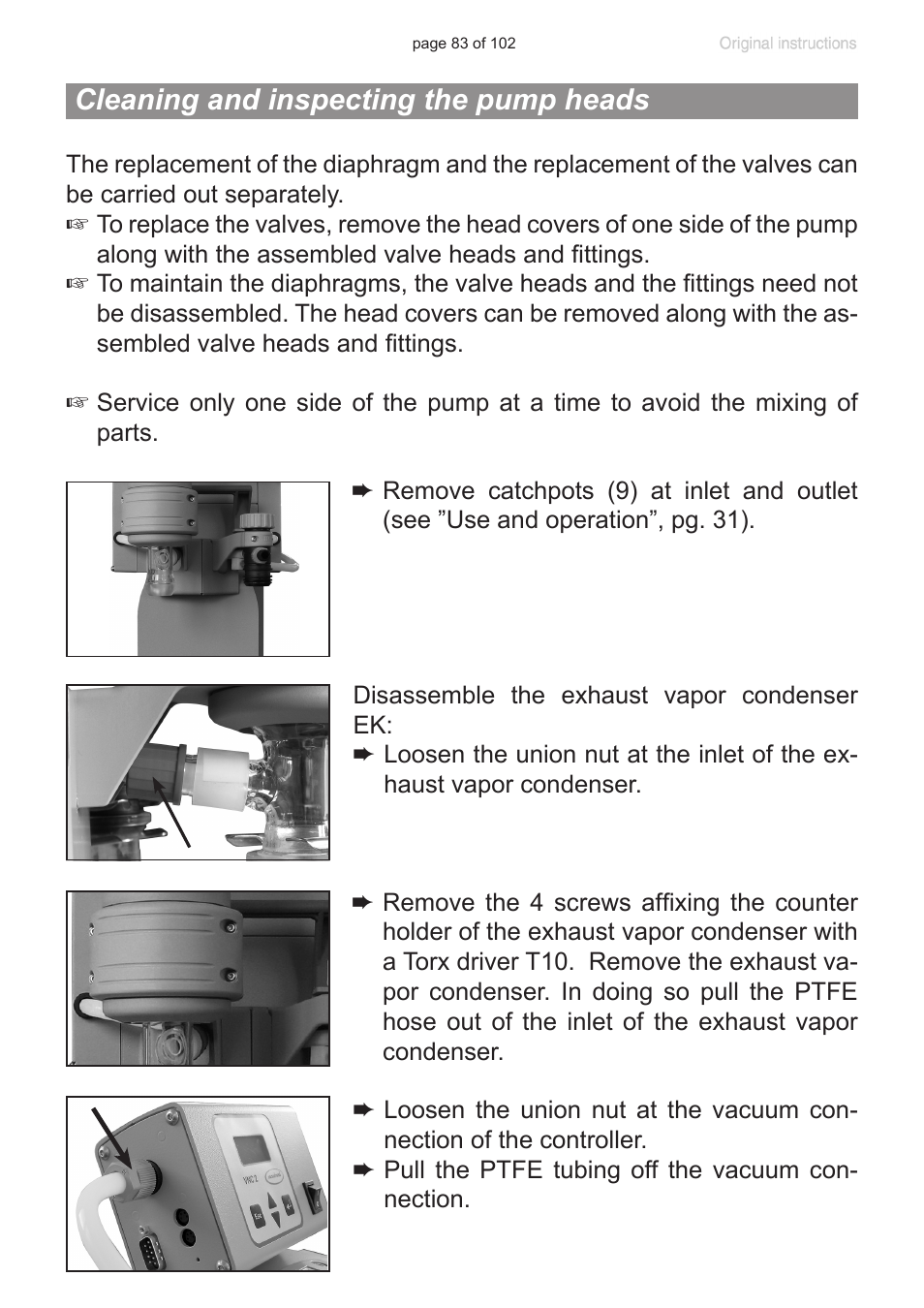 Cleaning and inspecting the pump heads | VACUUBRAND PC 600 LAN NT User Manual | Page 83 / 102