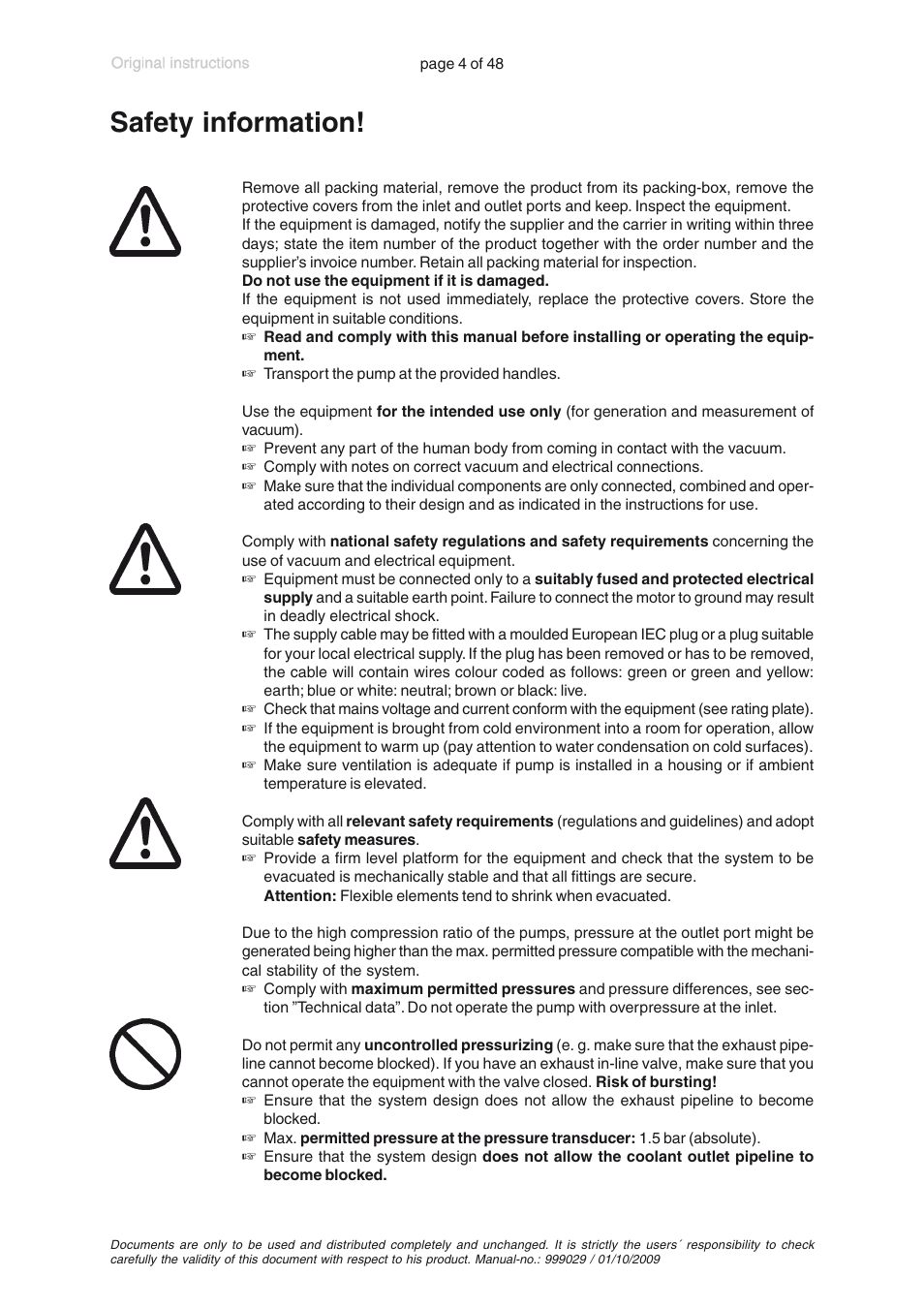 Safety information | VACUUBRAND PC 620 User Manual | Page 4 / 48