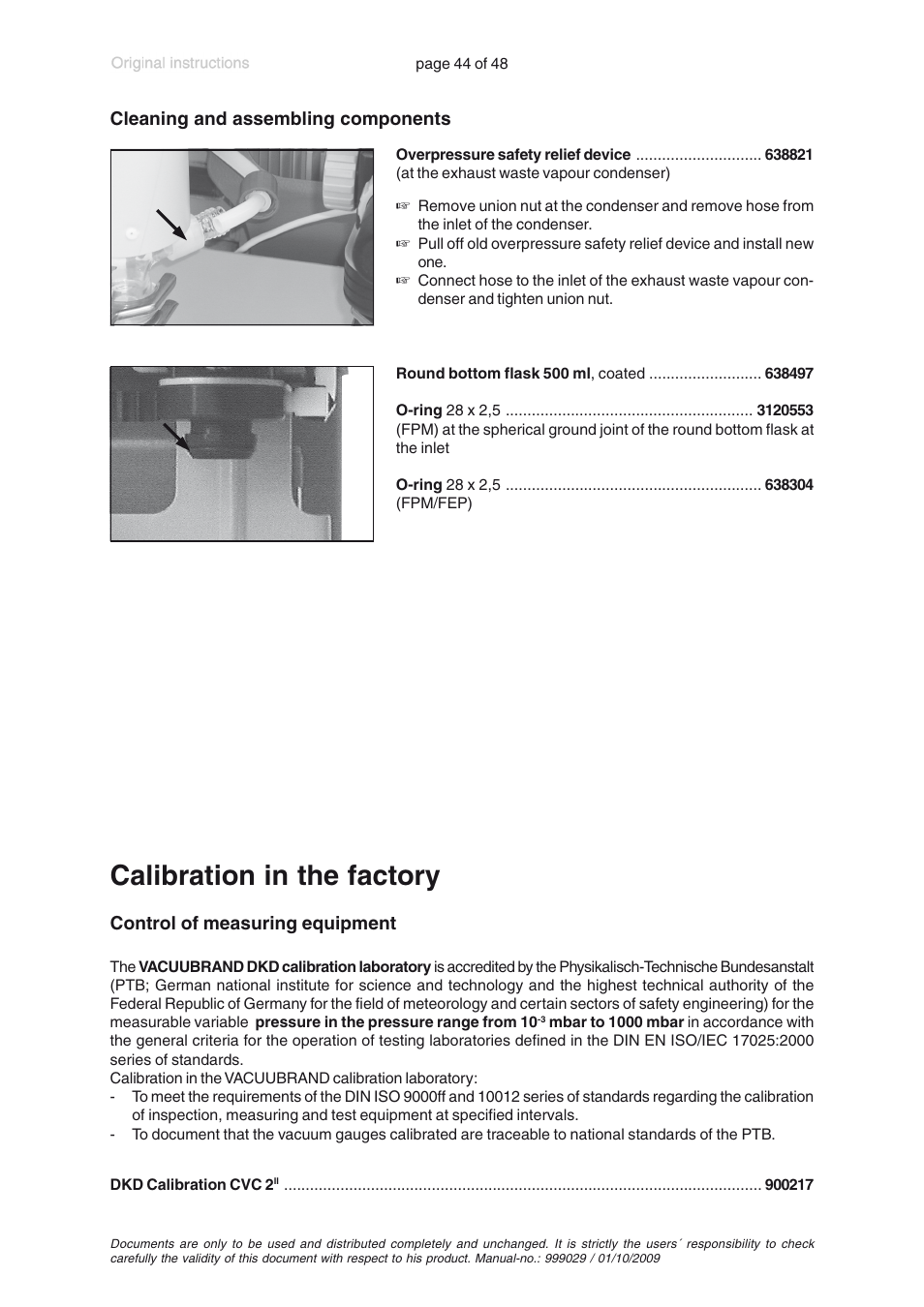 Calibration in the factory | VACUUBRAND PC 620 User Manual | Page 44 / 48