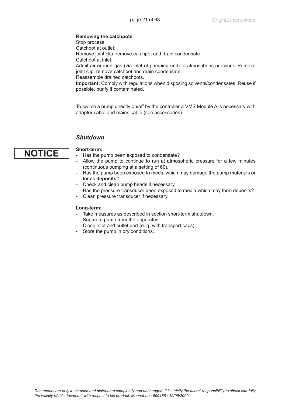 Shutdown, Notice | VACUUBRAND PC 620 NT User Manual | Page 21 / 63
