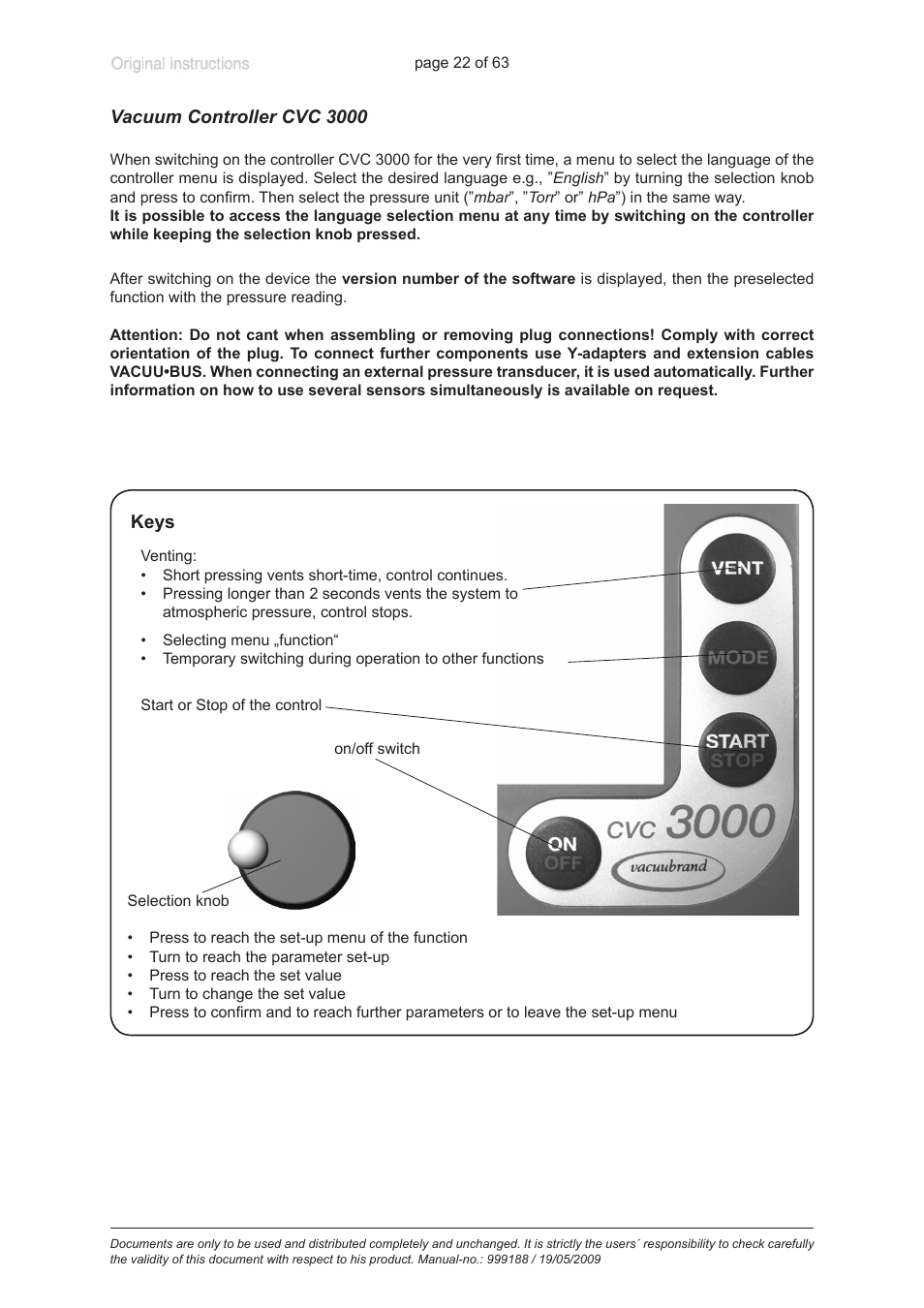 Vacuum controller cvc 3000 | VACUUBRAND PC 620 NT User Manual | Page 22 / 63