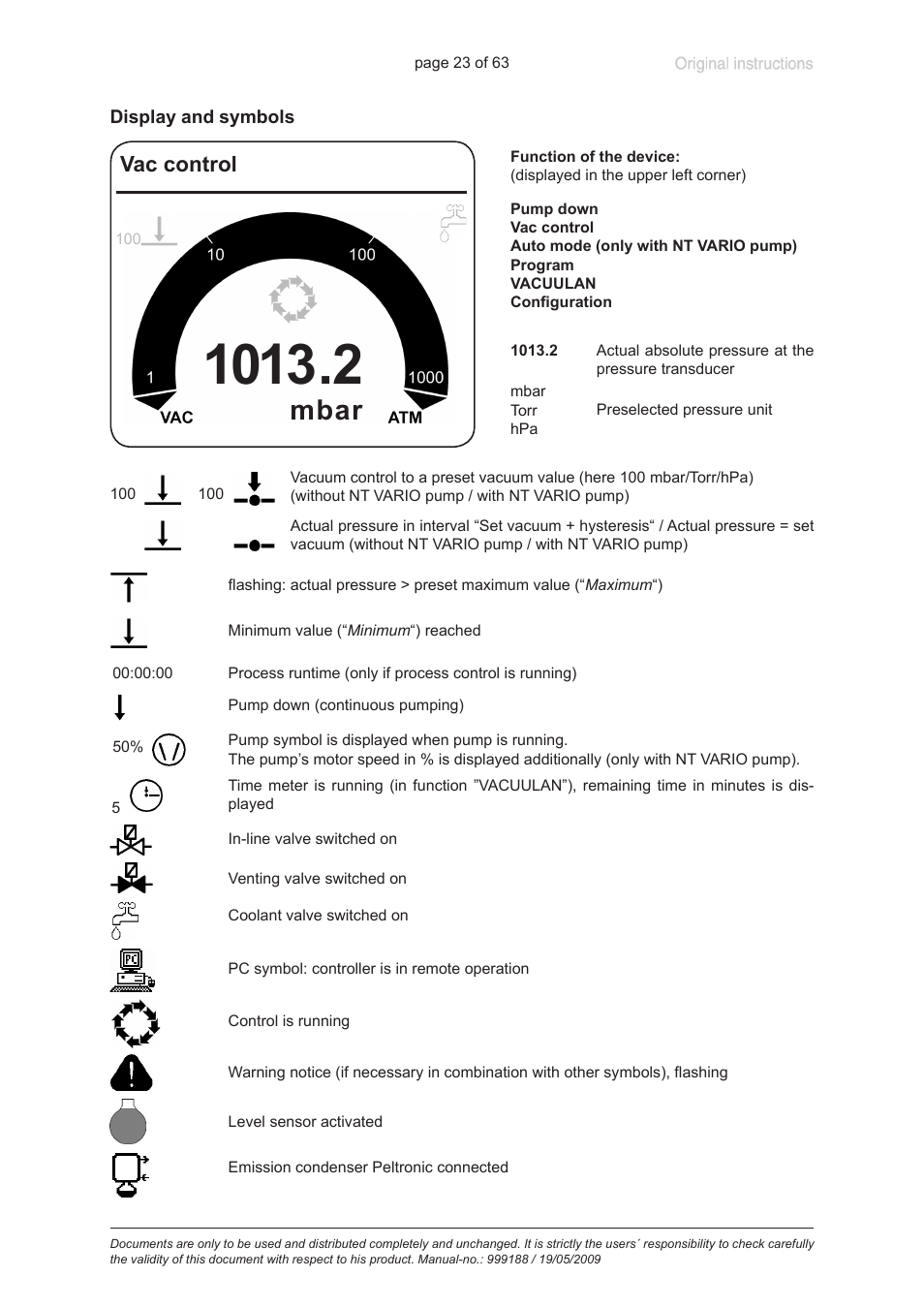 Mbar, Vac control | VACUUBRAND PC 620 NT User Manual | Page 23 / 63