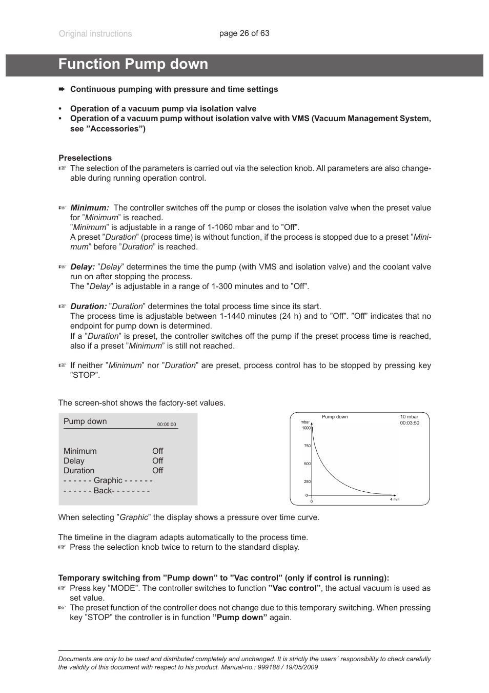 Function pump down | VACUUBRAND PC 620 NT User Manual | Page 26 / 63