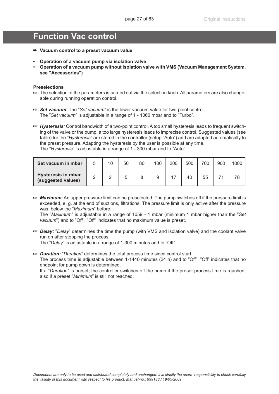 Function vac control | VACUUBRAND PC 620 NT User Manual | Page 27 / 63