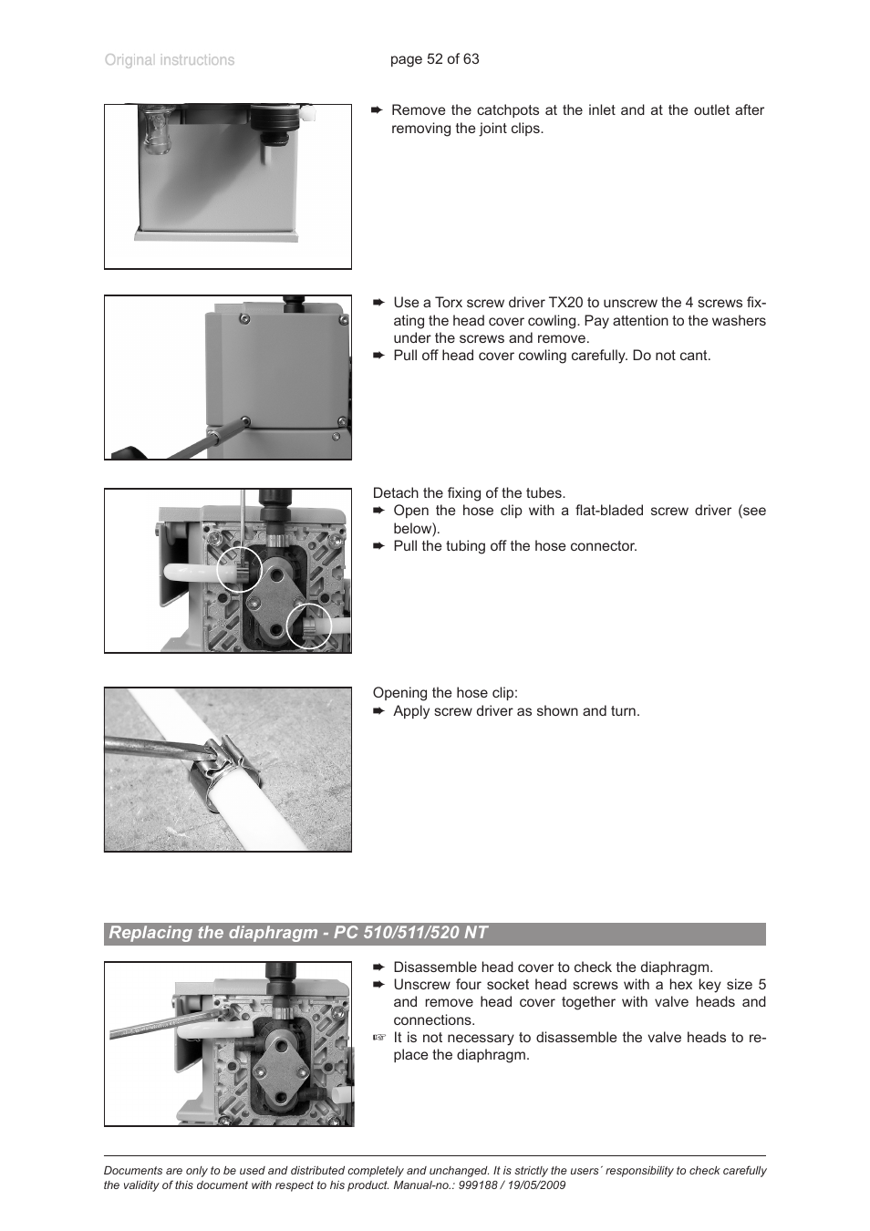 Replacing the diaphragm - pc 510/511/520 nt | VACUUBRAND PC 620 NT User Manual | Page 52 / 63