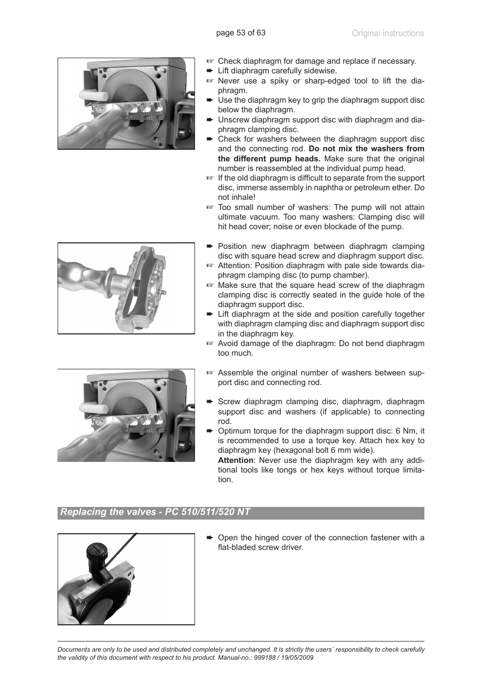 Replacing the valves - pc 510/511/520 nt | VACUUBRAND PC 620 NT User Manual | Page 53 / 63